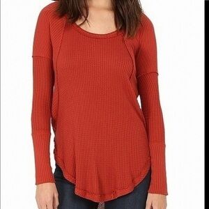 Free People Rust Waffle Knit Ruffle Hem Tunic Top Size SP